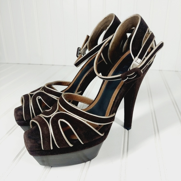MARNI BROWN LEATHER PLATFORM ANKLE STRAP SANDALS D161 - Picture 2 of 14